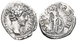 Marcus Aurelius AR Denarius, Minerva reverse Marcus Aurelius , as Caesar (138-161 AD). AR Denarius , Roma (Rome), 147-148 AD. Obv. AVRELIVS CAESAR AVG...