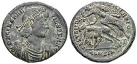 Constantius II, 337-361. Follis (Bronze), Constantinople, 348-351. D N CONSTANTIVS P F AVG Pearl-diademed, draped and cuirassed bust of Constantius to...