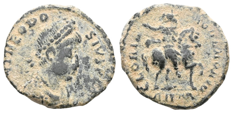 Roman Imperial Theodosius I (379-395). AE, Follis. (Bronze.) Uncertain mint. The...