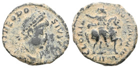 Roman Imperial Theodosius I (379-395). AE, Follis. (Bronze.) Uncertain mint. Theodosius I (379-395). AE, Follis. Uncertain mint. Obv: D N THEODOSIVS P...