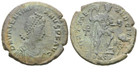 Aelia Flacilla (wife of Theodosius I) Cyzicus, AD 383-388. AEL FLACILLA AVG, draped bust to right, wearing elaborate headdress Rev. Flacilla standing ...