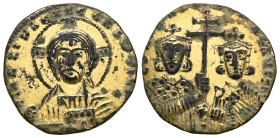 Constantinus VII with Romanus I (913-959), Solidus Gold - Copper , Costantinople, AD 945-959, AV , +IhS XPS REX REgNANTyM, nimbate bust of Christ faci...