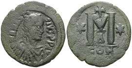 Byzantine Empire Anastasius I. Follis. 498-518 AD. Constantinople. . Anv.: D N ANASTASIVS P P AVG Diademed, draped and cuirassed bust of Anastasius to...