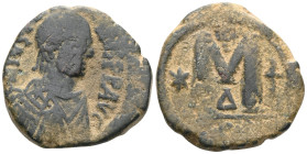 Byzantine Empire Anastasius I. Follis. 498-518 AD. Constantinople. (Doc-23g). (Mib-27). (Sear-19). Anv.: D N ANASTASIVS P P AVG Diademed, draped and c...