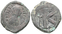 Justinian I, 527-565. Half Follis (bronze), Theoupolis (Antioch). D N IVSTINIANVS P P AVG Diademed, draped and cuirassed bust of Justinian I to right....
