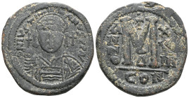 JUSTINIAN I, (527-565), AE follis, Constantinople mint, issued year 13 = 539-540, officina **G*, obv. Justinian bust facing, DN IVSTINI ANVS PP AVC, r...