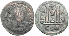 JUSTINIAN I, (527-565), AE follis, Constantinople mint, (20.05 g) issued year 15 = 541-542, officina A, obv. Justinian bust facing, DN IVSTINI ANVS PP...