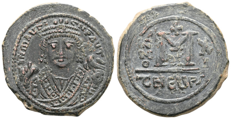 Maurice Tiberius Æ 40 Nummi. Theoupolis (Antioch), dated RY 11 = AD 592-593. ∂ N...