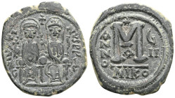 Justin II and Sophia, AE, Follis. (Bronze) Constantinople. 565-578 AD. Justin II and Sophia, AE, Follis. Nicomedia 565-578 AD. Obv: [DN IVS]TINVS PP A...
