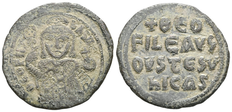 THEOPHILUS (829-842). Follis. Constantinople.

Obv: ΘЄOFIL' ЬASIL'.
Facing bu...