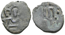 CRUSADERS. Edessa. Joscelin I de Courtenay or Joscelin II, 1119-1150. Follis Obv : Facing bust of Christ Pantocrator. Rev : Blundered legend. Very Rar...