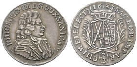 Sachsen - Albertiner (ab 1485). Kurfürstentum (1547 - 1806). Johann Georg III. (1680 - 1691).

2/3 Taler (Silber). 1683. Dresden.
Vs: Geharnischtes...