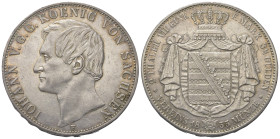 Sachsen - Albertiner (ab 1485). Königreich (ab 1806). Johann (1854 - 1873).

 Doppeltaler (Silber). 1855 F. Dresden.
Vs: Kopf links.
Rs: Bekröntes...