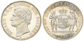 Sachsen - Albertiner (ab 1485). Königreich (ab 1806). Johann (1854 - 1873).

 Taler (Silber). 1856 F. Dresden.
Ausbeute.

Vs: Kopf links.
Rs: Be...
