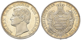 Sachsen - Albertiner (ab 1485). Königreich (ab 1806). Johann (1854 - 1873).

 Taler (Silber). 1859 F. Dresden.
Vs: Kopf links.
Rs: Bekröntes sächs...