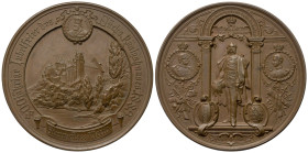 Kaiserreich. Sachsen. Albert (1873 - 1902).

 Medaille (Kupfer). 1889.
Auf die 800-Jahrfeier des Hauses Wettin.

Vs: Ansicht des Stammschlosses, ...