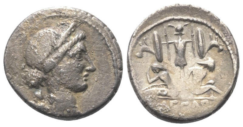 C. Iulius Caesar.

 Denar (Silber). 46 - 45 v. Chr. Feldmünzstätte in Spanien....