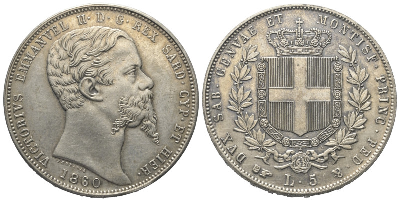 Italien. Vittorio Emanuele Re eletto (1859 - 1861).

 5 Lire (Silber). 1860. T...