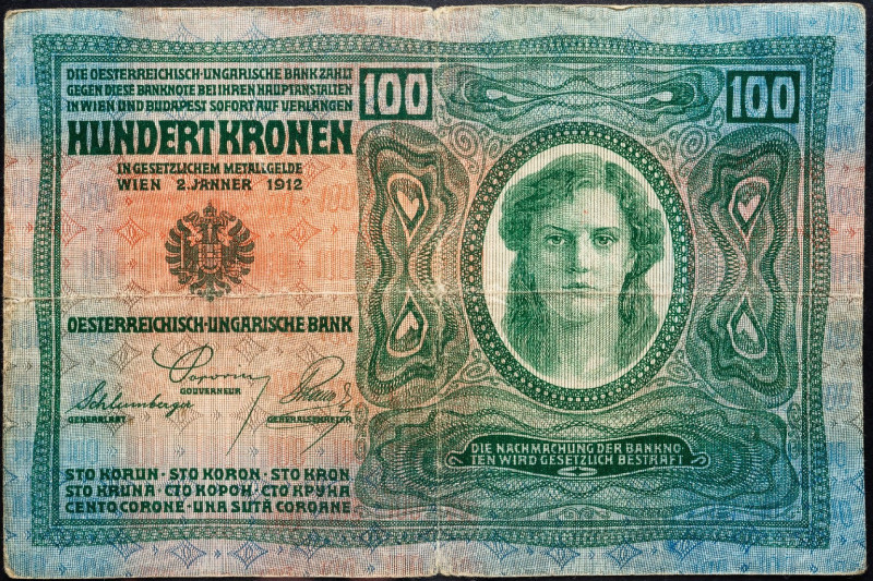 Franz Joseph I., 100 Kronen 1912 Franz Joseph I., 100 Kronen 1912, Overprint; VG...