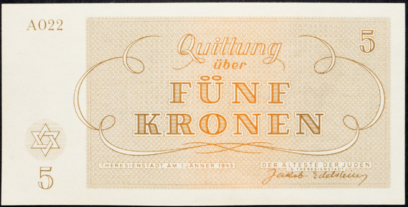 Czechoslovakia, 5 Kronen 1943 Czechoslovakia, 5 Kronen 1943, Terezín voucher; UN...