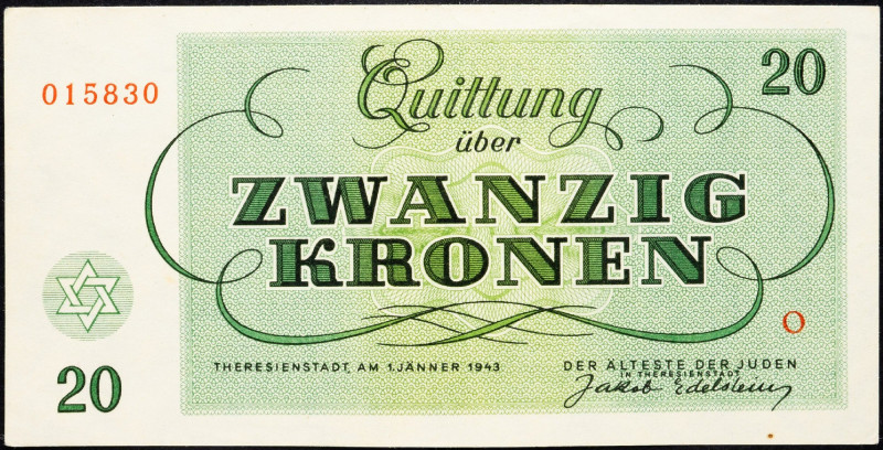 Czechoslovakia, 20 Kronen 1943 Czechoslovakia, 20 Kronen 1943, Terezín voucher; ...