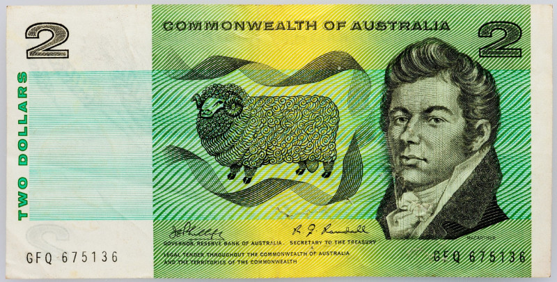 Australia, 2 Dollars 1968 Australia, 2 Dollars 1968; VF

Grade: VF