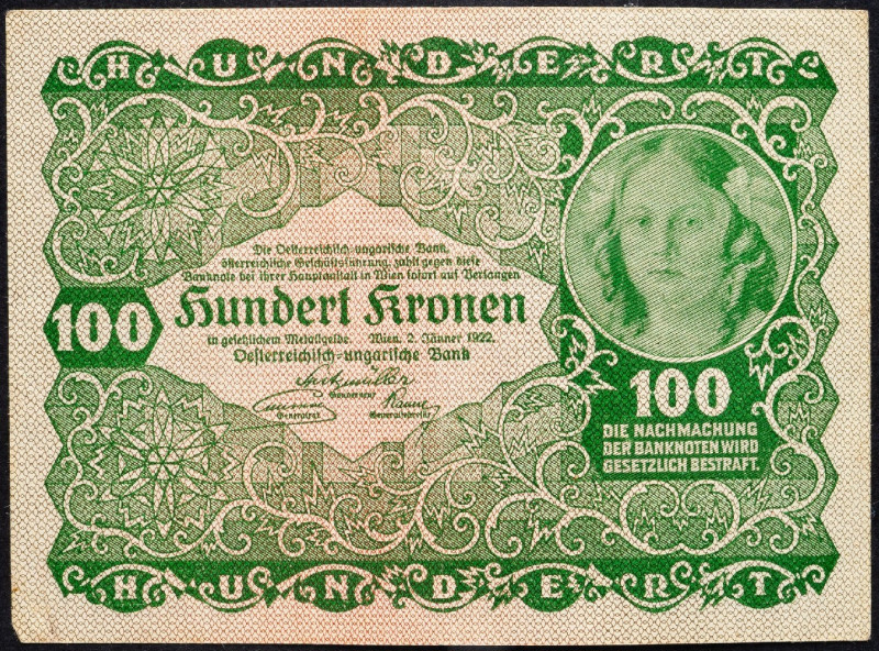 Austria, 100 Kronen 1922 Austria, 100 Kronen 1922; VF

Grade: VF