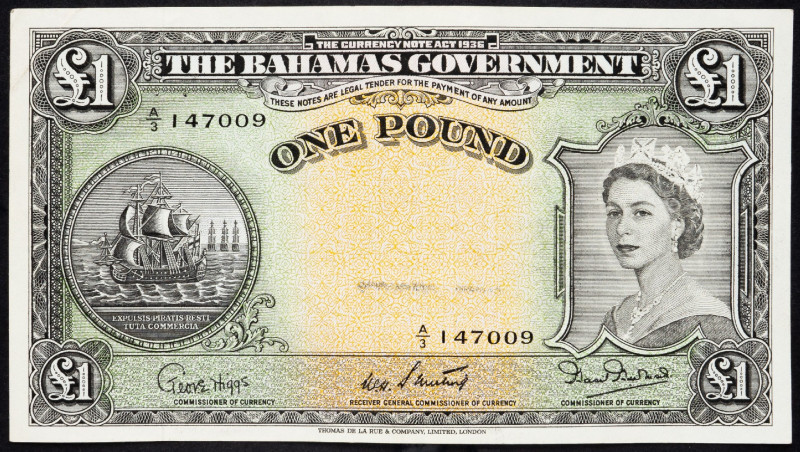 Bahamas, 1 Pound 1953 Bahamas, 1 Pound 1953, Small holes; EF

Grade: EF