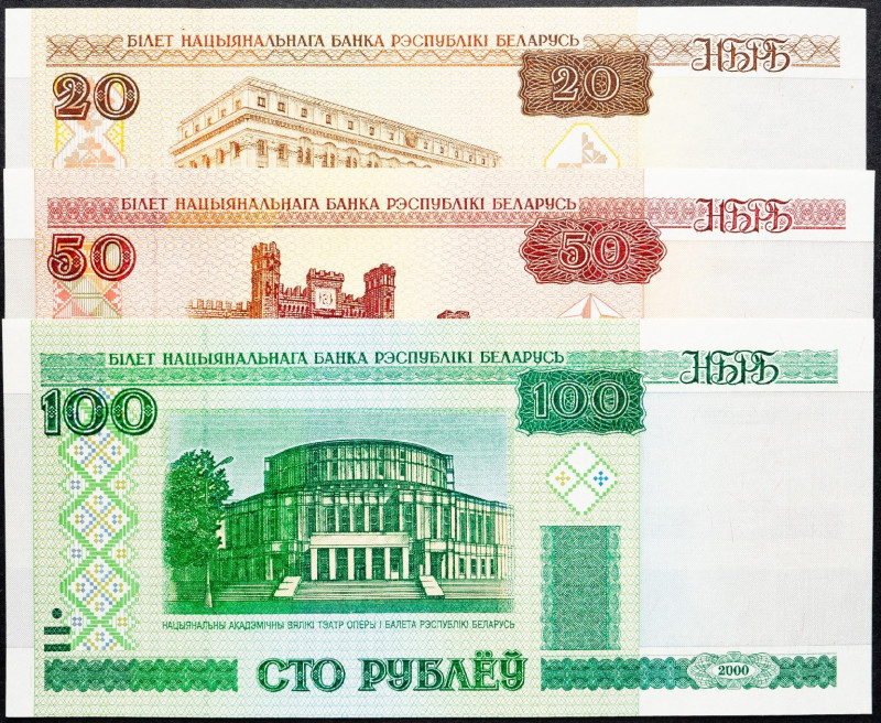 Belarus, 20, 50, 100 Rubl 2000 Belarus, 20, 50, 100 Rubl 2000, Lot of three bank...