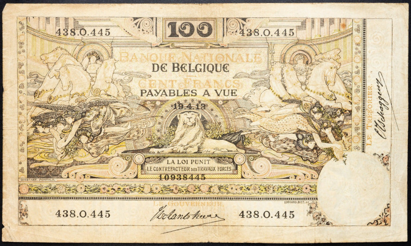 Belgium, 100 Francs 1913 Belgium, 100 Francs 1913; VG

Grade: VG