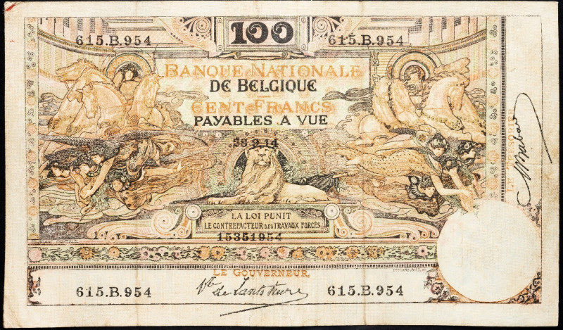 Belgium, 100 Francs 1914 Belgium, 100 Francs 1914; VG

Grade: VG