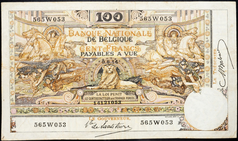 Belgium, 100 Francs 1914 Belgium, 100 Francs 1914; VG

Grade: VG