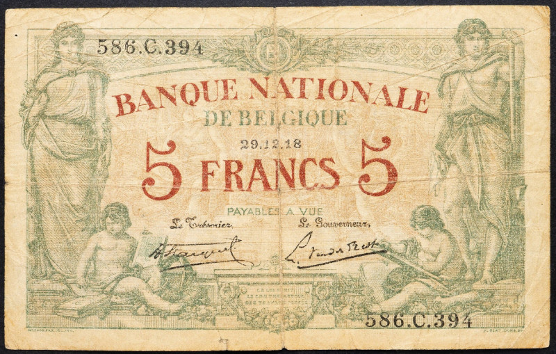 Belgium, 5 Francs 1918 Belgium, 5 Francs 1918; VG

Grade: VG