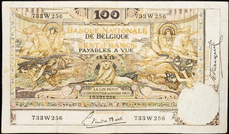 Belgium, 100 Francs 1919 Belgium, 100 Francs 1919; VG

Grade: VG