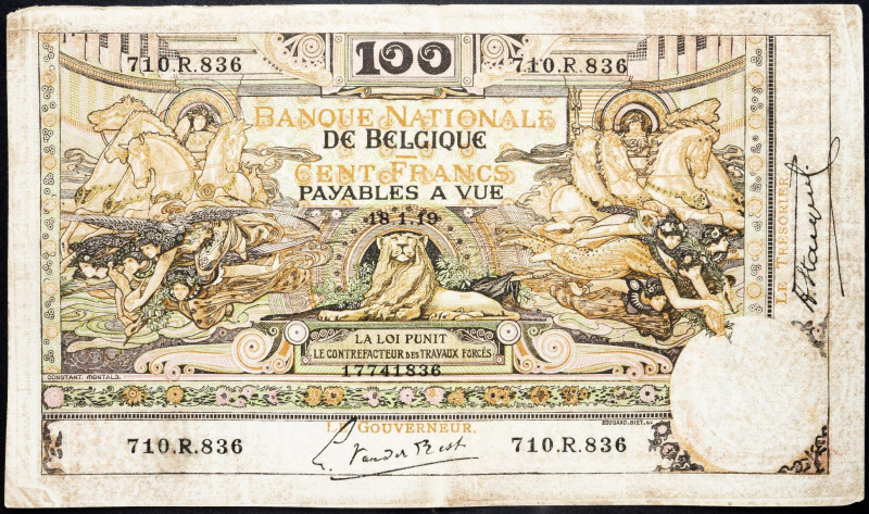 Belgium, 100 Francs 1919 Belgium, 100 Francs 1919; VG

Grade: VG