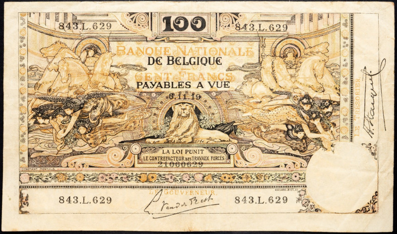 Belgium, 100 Francs 1919 Belgium, 100 Francs 1919; VG

Grade: VG