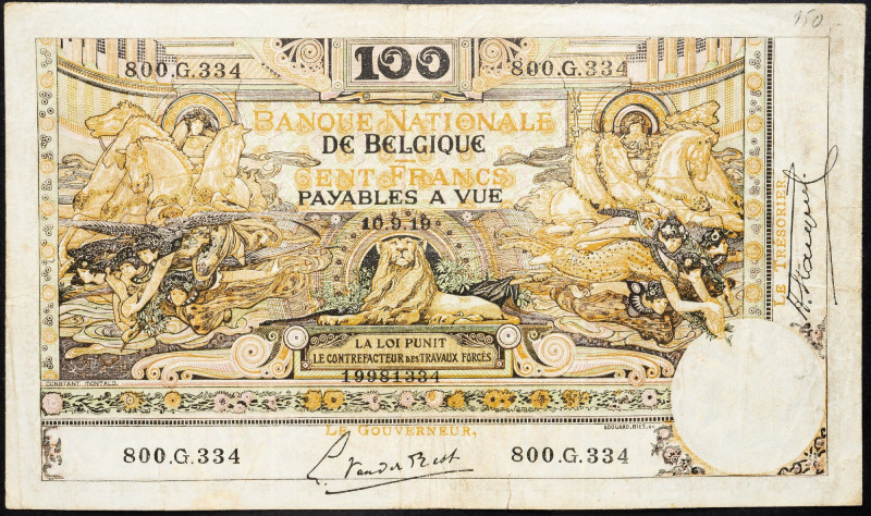 Belgium, 100 Francs 1919 Belgium, 100 Francs 1919, Torn, described; VG

Grade:...