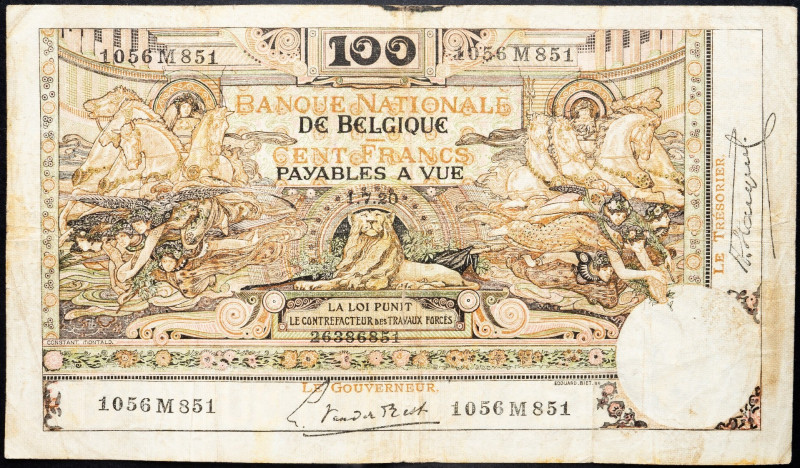 Belgium, 100 Francs 1920 Belgium, 100 Francs 1920; VG

Grade: VG