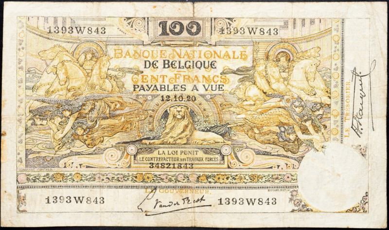 Belgium, 100 Francs 1920 Belgium, 100 Francs 1920; VG

Grade: VG