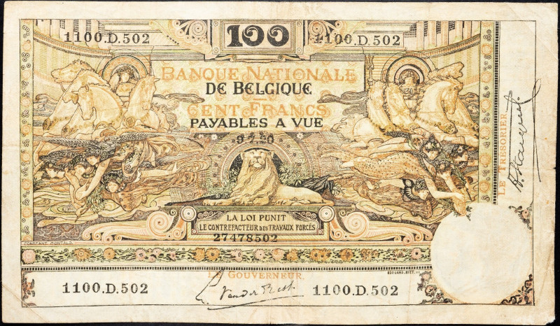 Belgium, 100 Francs 1920 Belgium, 100 Francs 1920; VG

Grade: VG
