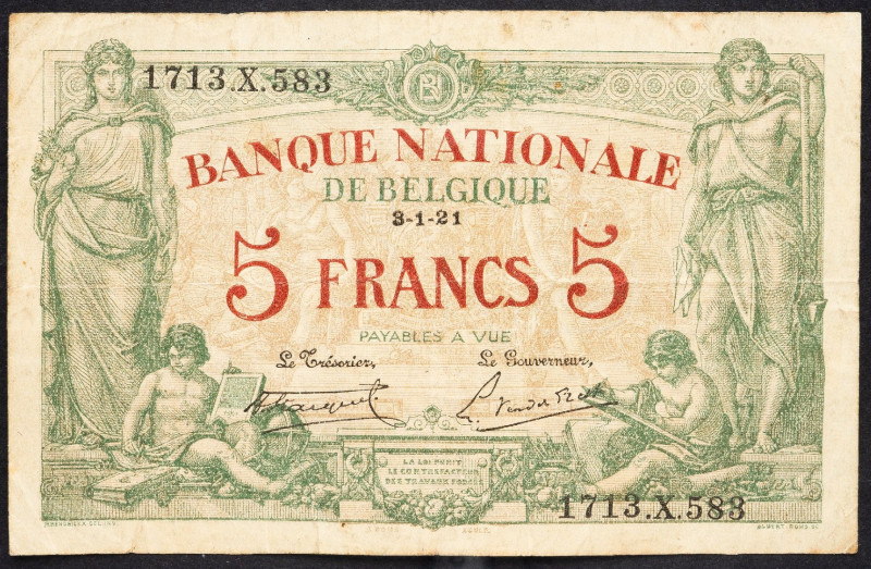 Belgium, 5 Francs 1921 Belgium, 5 Francs 1921; VG

Grade: VG