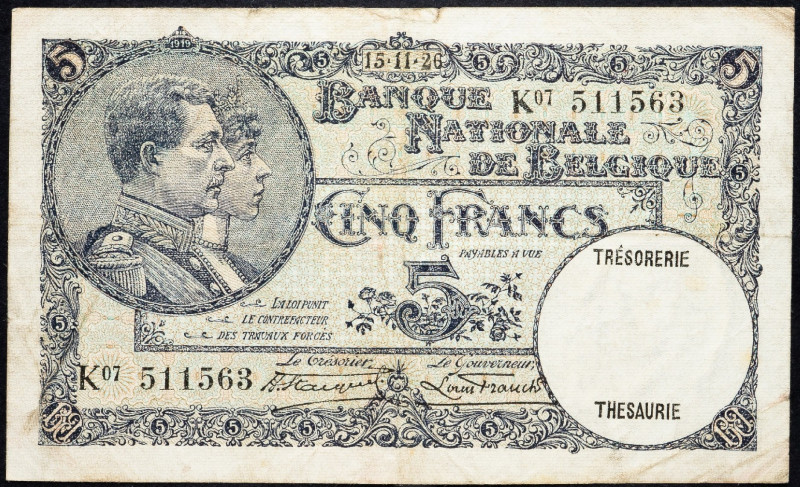 Belgium, 5 Francs 1926 Belgium, 5 Francs 1926; VG

Grade: VG