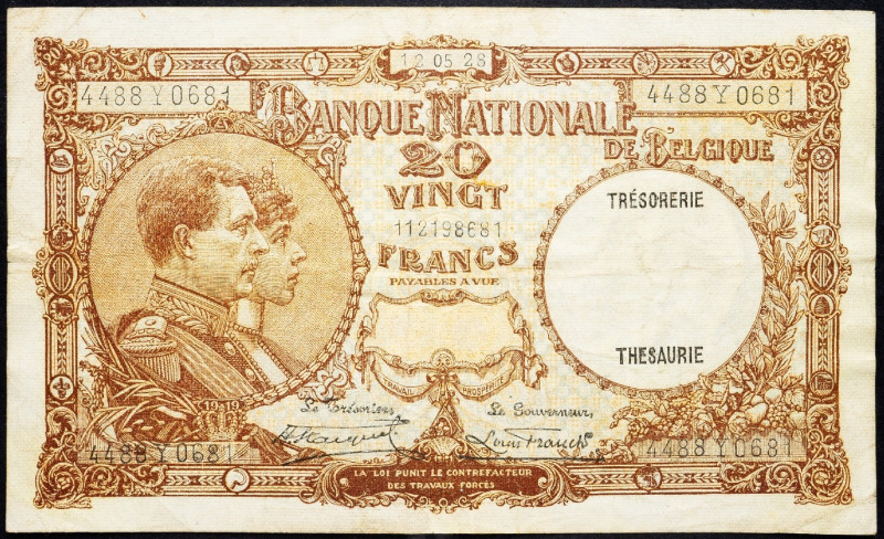 Belgium, 20 Francs 1928 Belgium, 20 Francs 1928; VG

Grade: VG