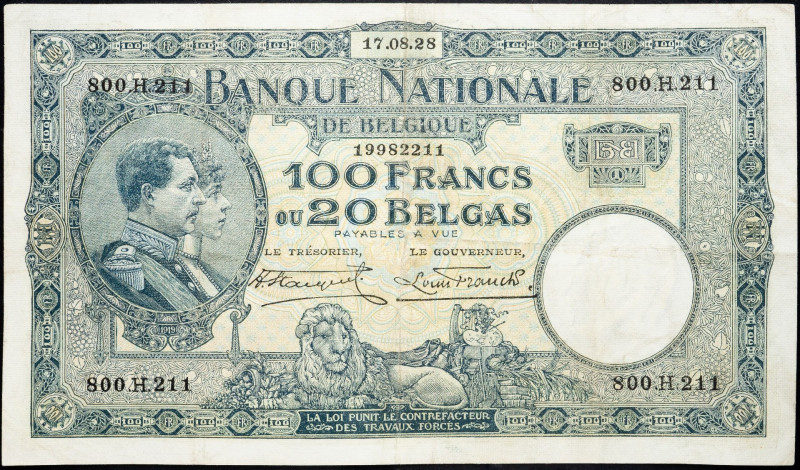 Belgium, 100 Francs 1928 Belgium, 100 Francs 1928; F

Grade: F