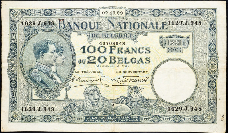 Belgium, 100 Francs 1929 Belgium, 100 Francs 1929; F

Grade: F