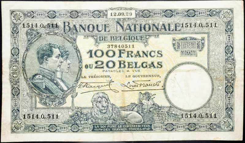 Belgium, 100 Francs 1929 Belgium, 100 Francs 1929; F

Grade: F