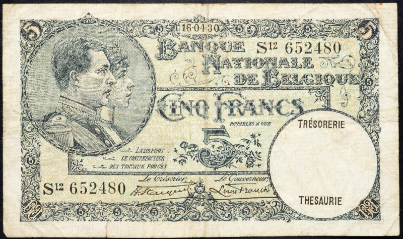 Belgium, 5 Francs 1930 Belgium, 5 Francs 1930; VG

Grade: VG