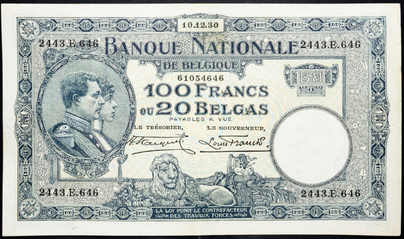 Belgium, 100 Francs 1930 Belgium, 100 Francs 1930; VF

Grade: VF