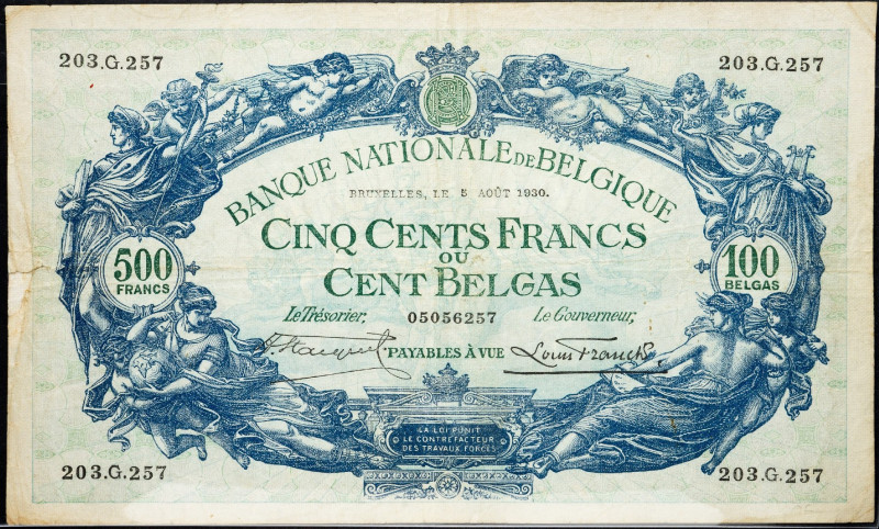 Belgium, 500 Francs 1930 Belgium, 500 Francs 1930; VG

Grade: VG