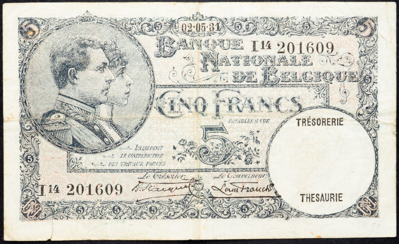 Belgium, 5 Francs 1931 Belgium, 5 Francs 1931; VG

Grade: VG
